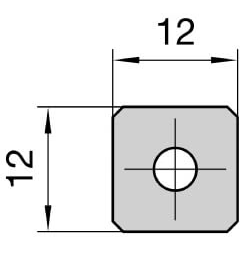Technische Zeichnung der quadratischen Fase-Wendeplatte 12 x 12 x 1,5 mm Type W1 mit Senkbohrung.