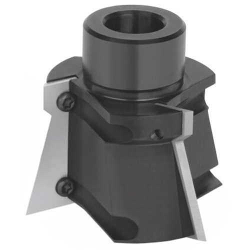 JSO CNC-Wendeplatten-Schwalbenschwanzfräser mit kompaktem, massiven Grundkörper, einem robusten zylindrischen 28 mm Schaft für Linkslauf und drei präzise montierten Hartmetall-Wechselplatten der Form A mit integrierten Spanteilern im Holzfräsershop.