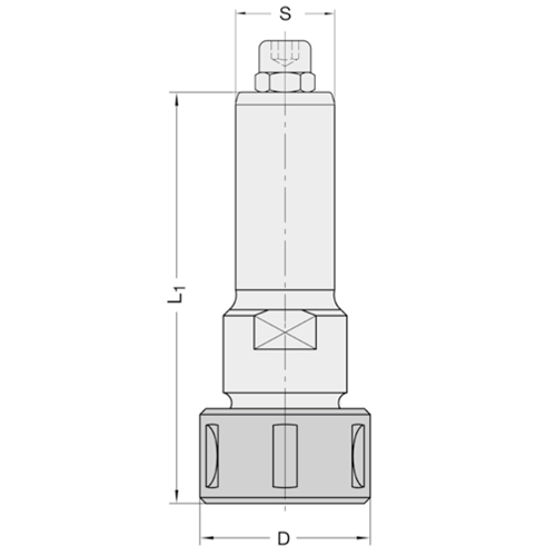 Technische Zeichnung des JSO Spannzangenfutters S 25, Ø 43 mm und GL 103 mm im Holzfräsershop.