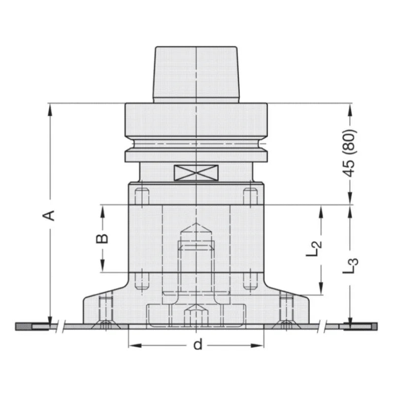 JSO Sägeblattaufnahme HSK-F 63 mit 45 mm Hülse, GL 115 mm und 30 mm Bohrung im Holzfräsershop.